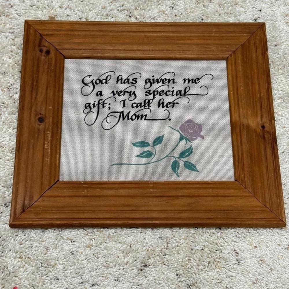 Vintage Framed Calligraphy Wall Art God Has Given Me A Special Gift Mom Rose